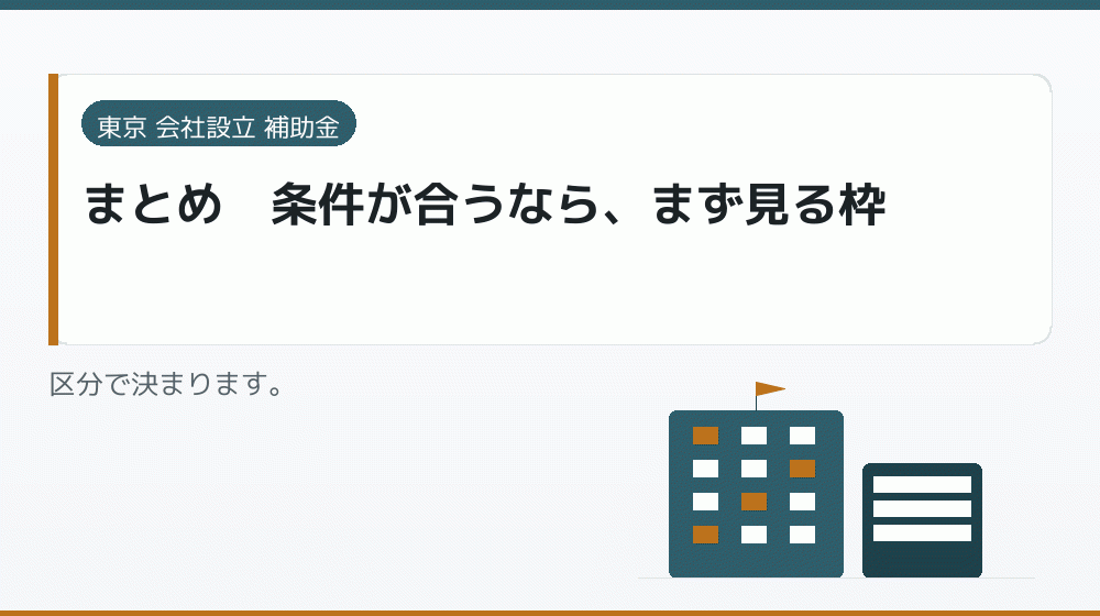 まとめ｜条件が合うなら、まず見る枠｜会社設立の補助金と支援